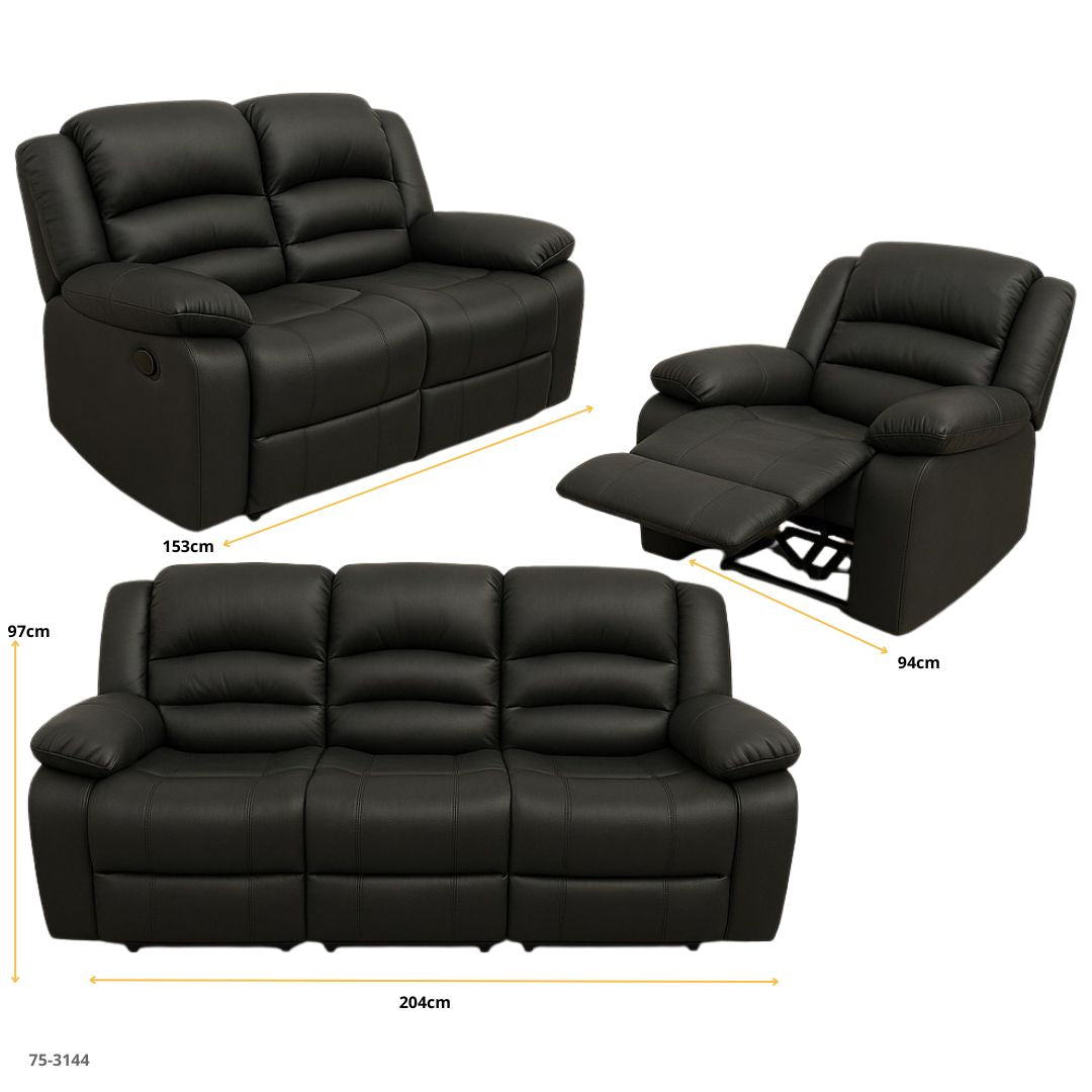 JUEGO DE SOFA NEGRO RECLINABLE 3, 2, 1 CUERINA
