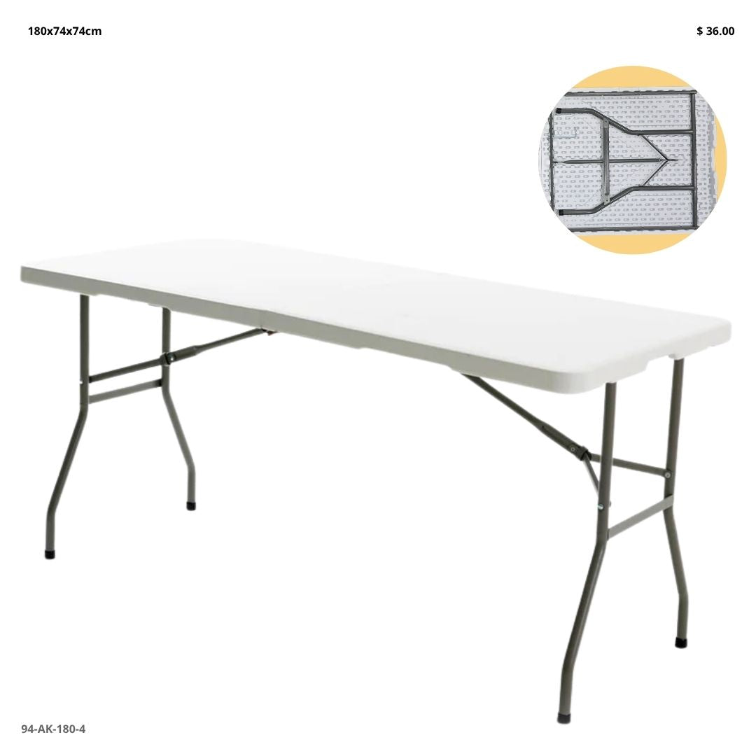 MESA 6'  DE PLASTICO BLANCO ESP. 4CM 180X74X74CM  (NO PLEGABLE)