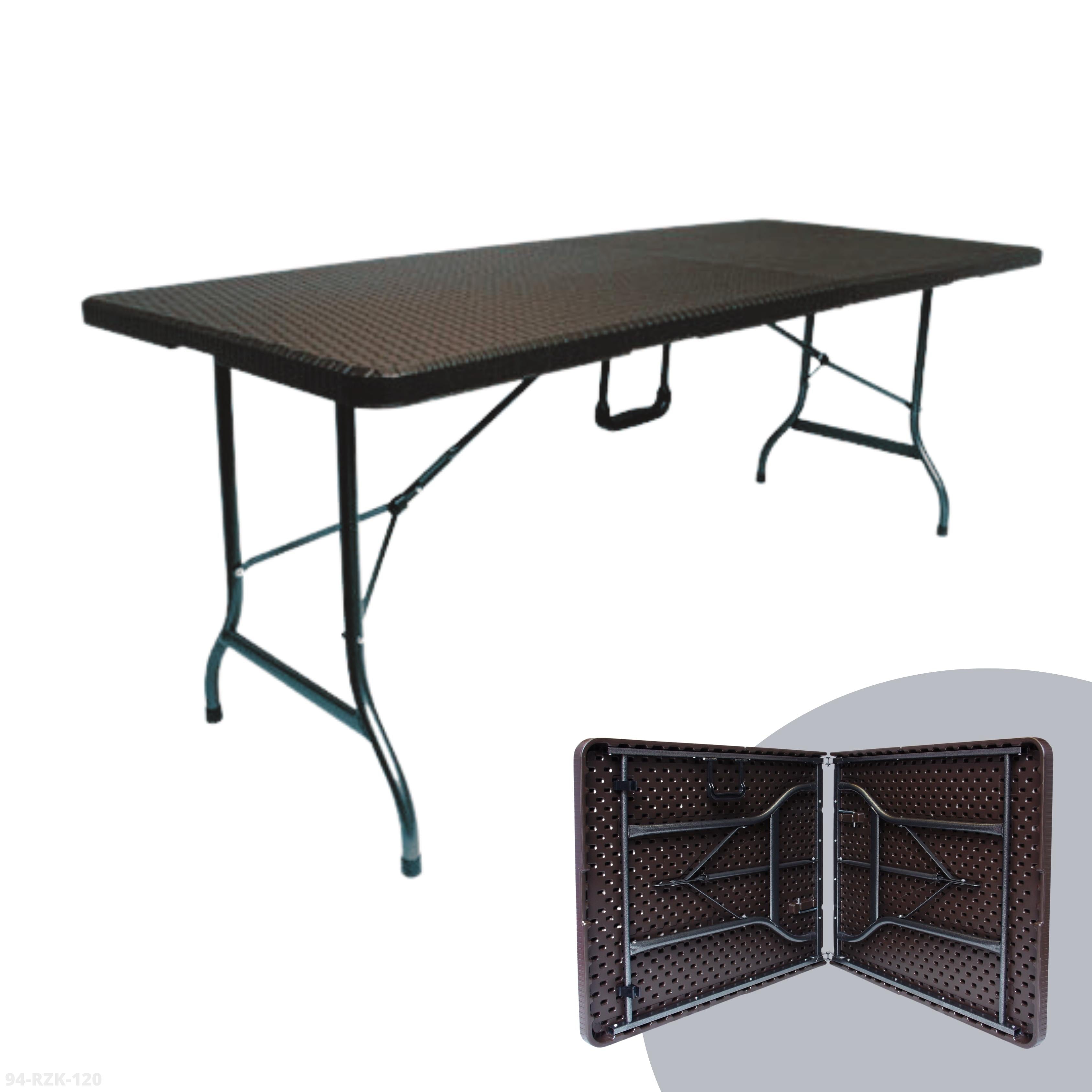 4' FOLDING TABLE PLASTIC RATTAN CHOCOLATE 94-RZK-120