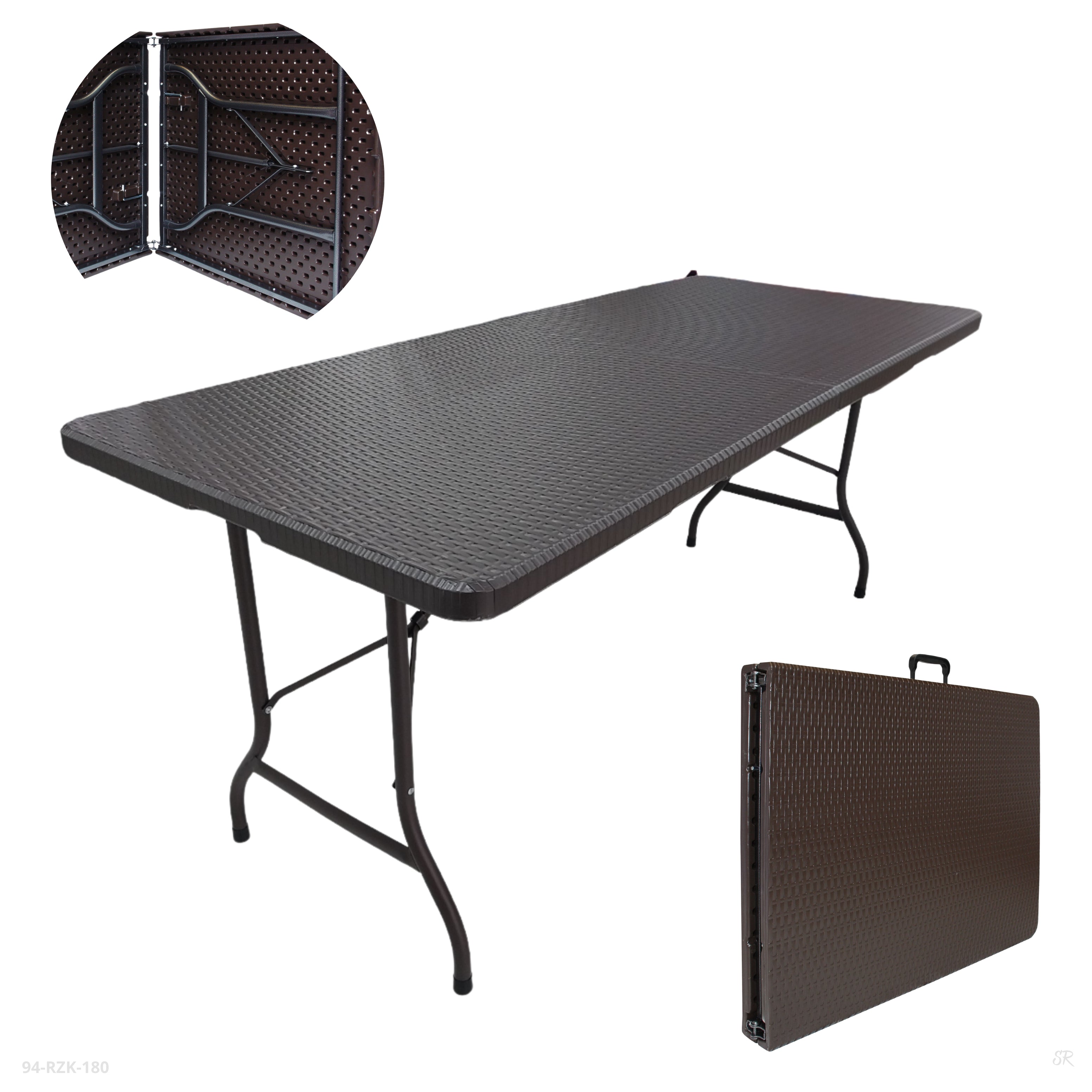 6' FOLDING TABLE CHOCOLATE TEPLASTICA RATTAN WOOD LOOK 180X75X72CM