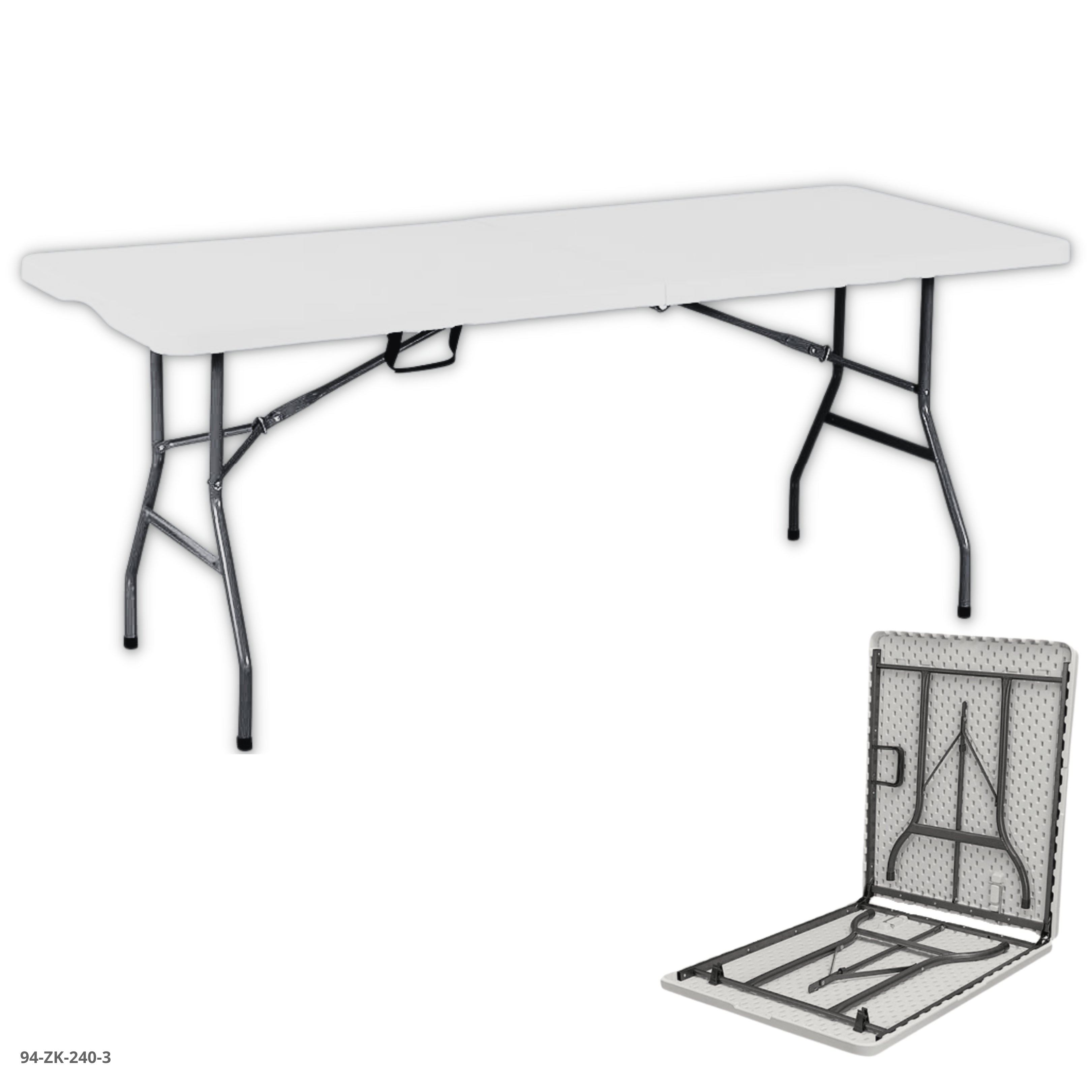MESA 8'  DE PLASTICO BLANCO ESP 4.2CM  (PLEGABLE) 240X70X72CM