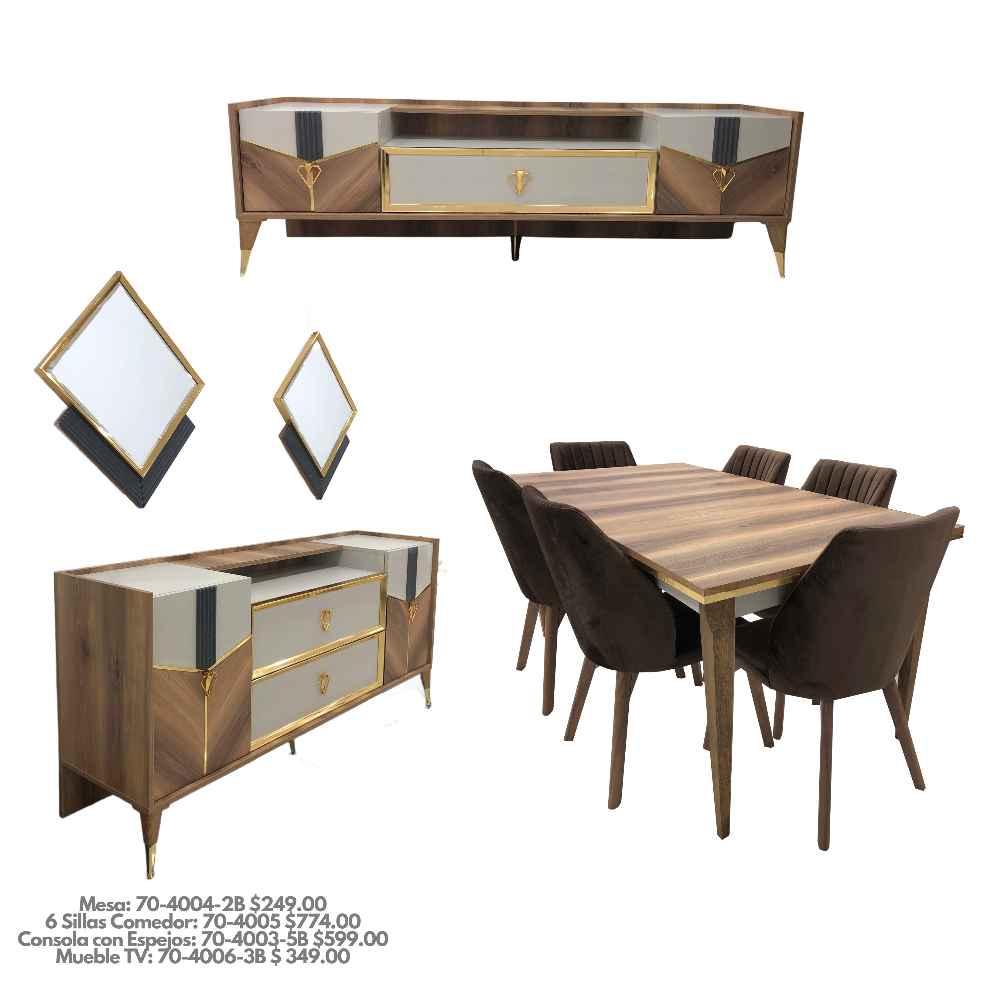 VEYRON DARK GRAY DINING SET TABLE+6 CHAIRS+CONSOLE / 64-5014